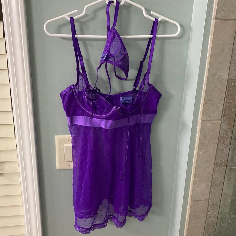 Purple Mesh Lingerie with Matching Thong